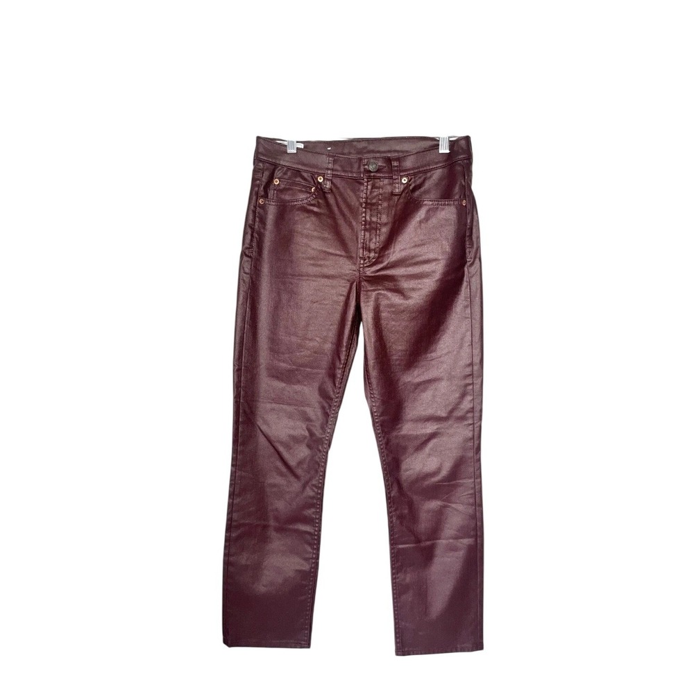 NWT Gap Vintage Slim Mid Rise Woman's Faux Leather Look Burgundy Pants Sz 0x25 R